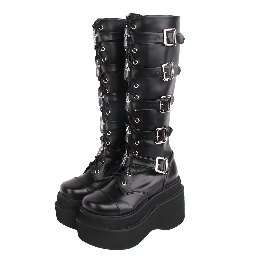 Angelic Imprint~J-fashion Punk Lolita Classic Black High Boots