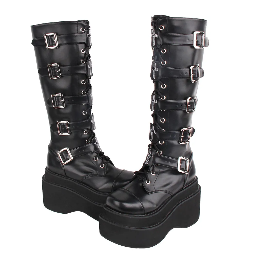 Angelic Imprint~J-fashion Punk Lolita Classic Black High Boots