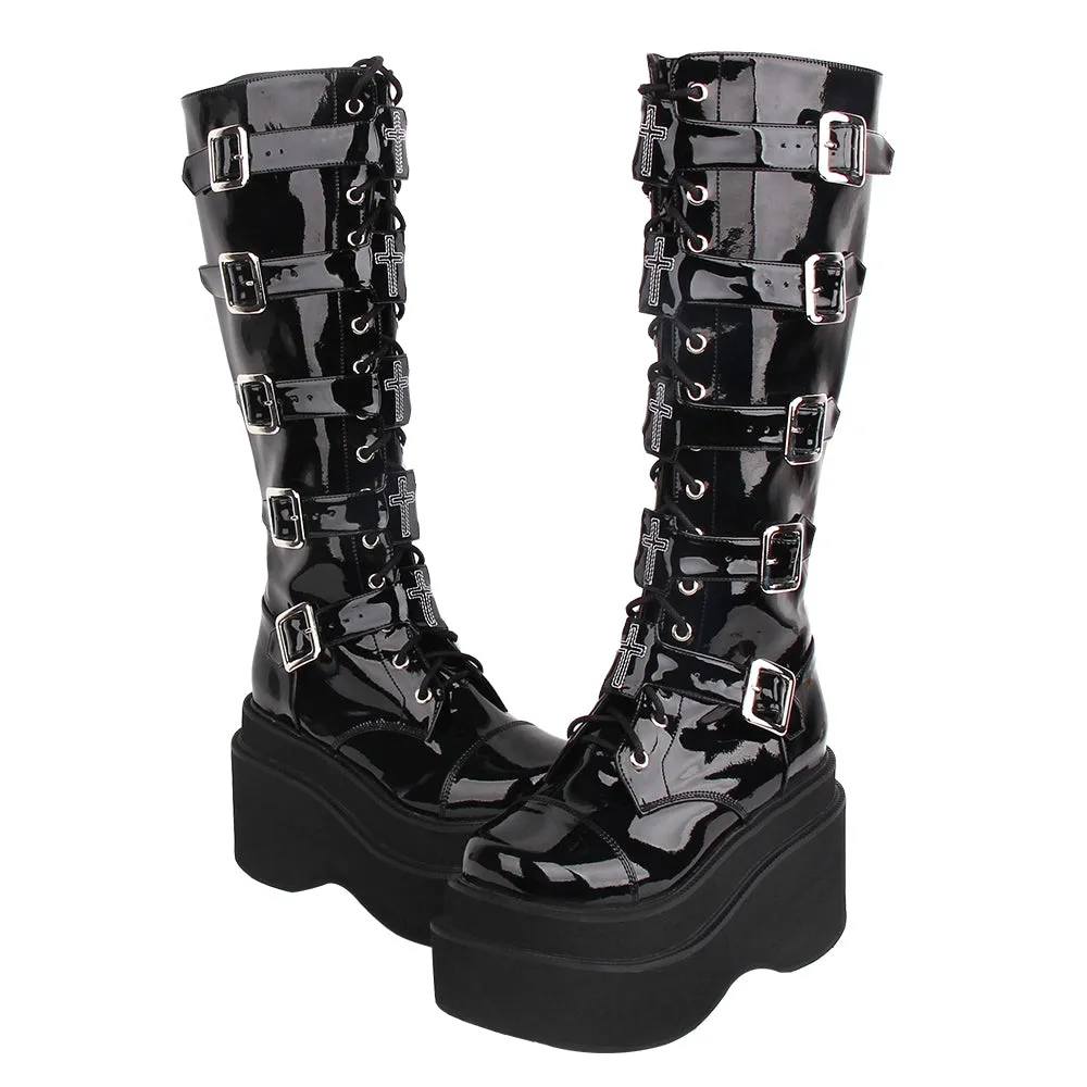 Angelic Imprint~J-fashion Punk Lolita Classic Black High Boots