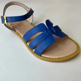 Blue leather sandal with straps in front