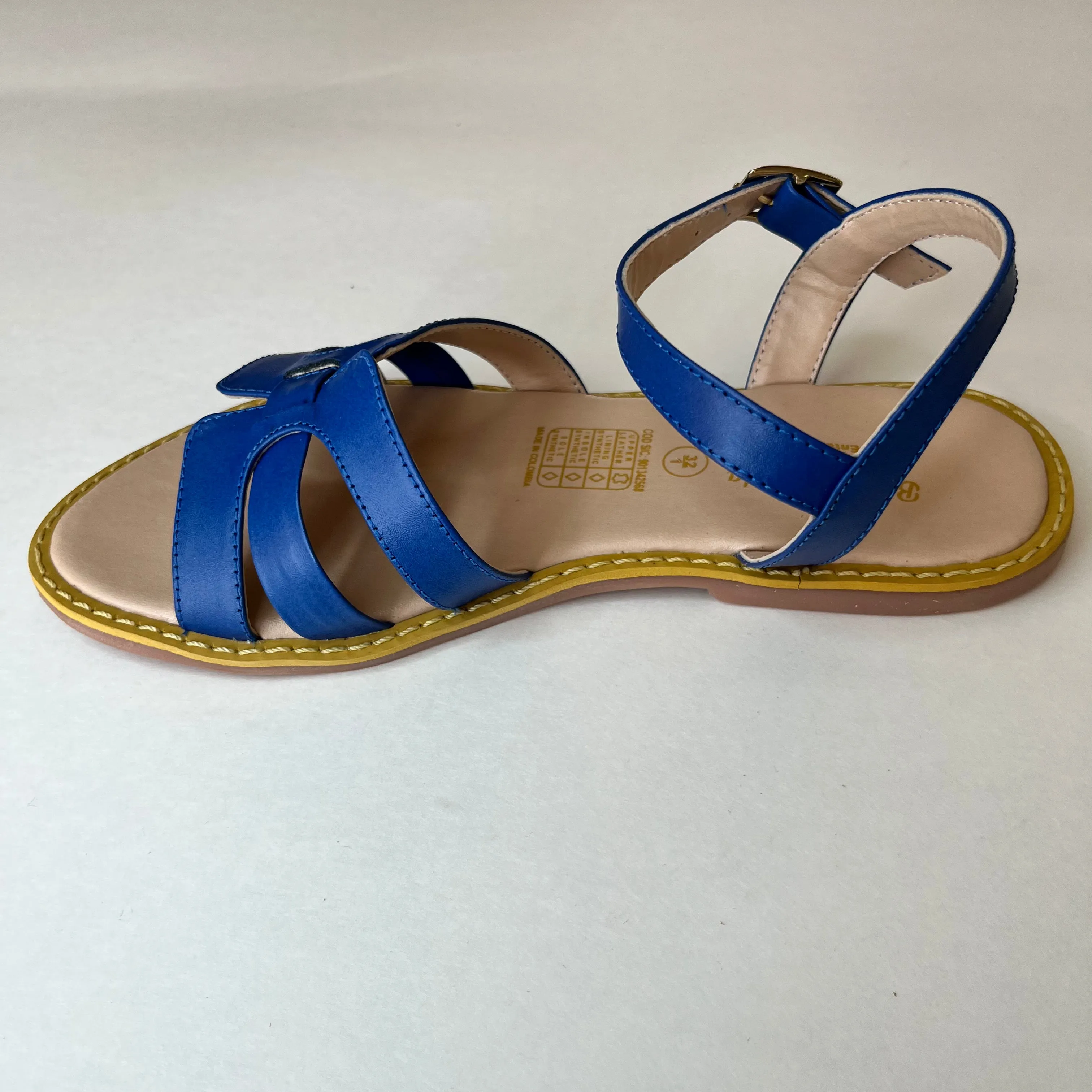 Blue leather sandal with straps in front