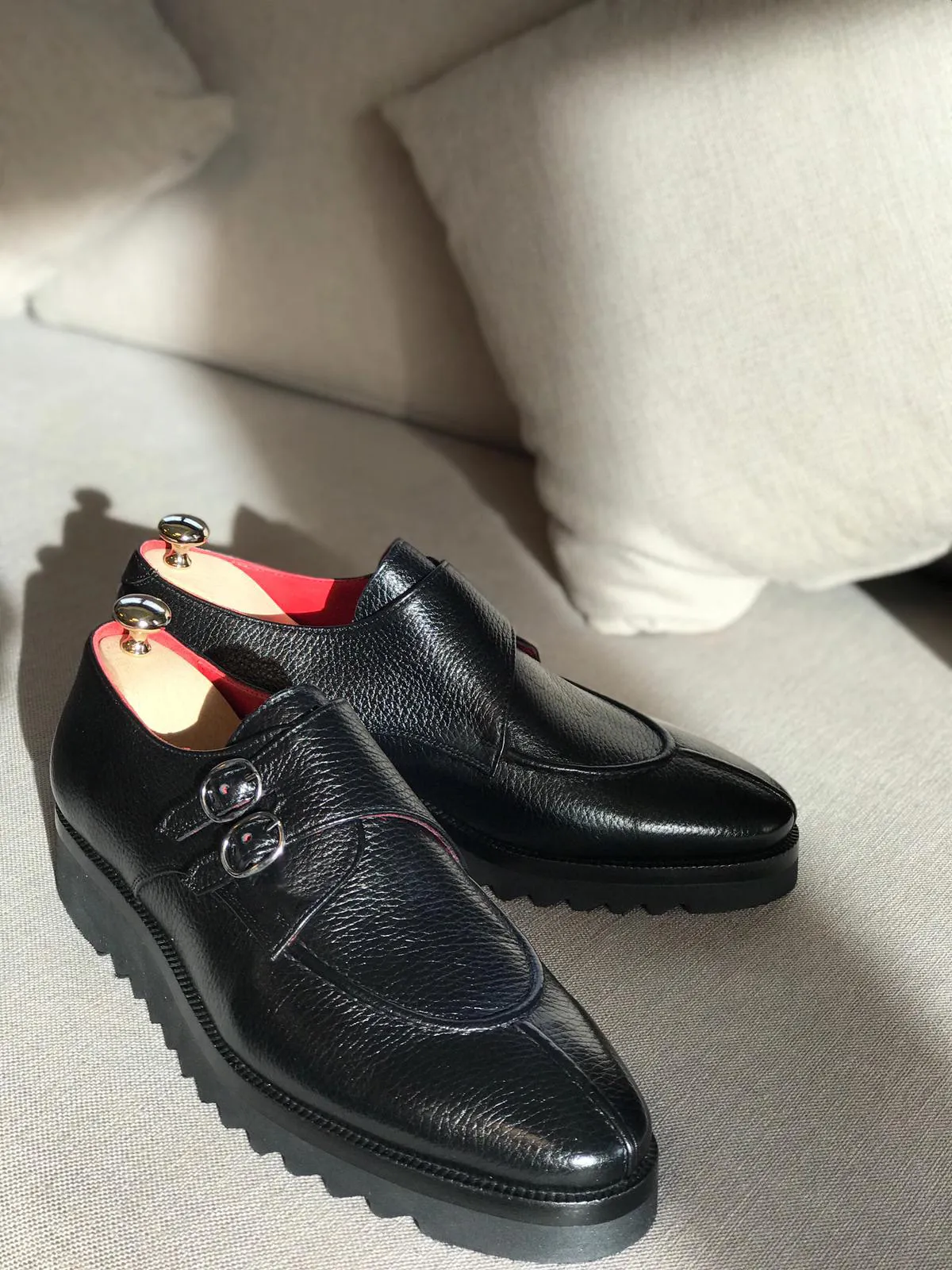 Buy Handmade Black Leather Buckle Loafers by GentWith.com