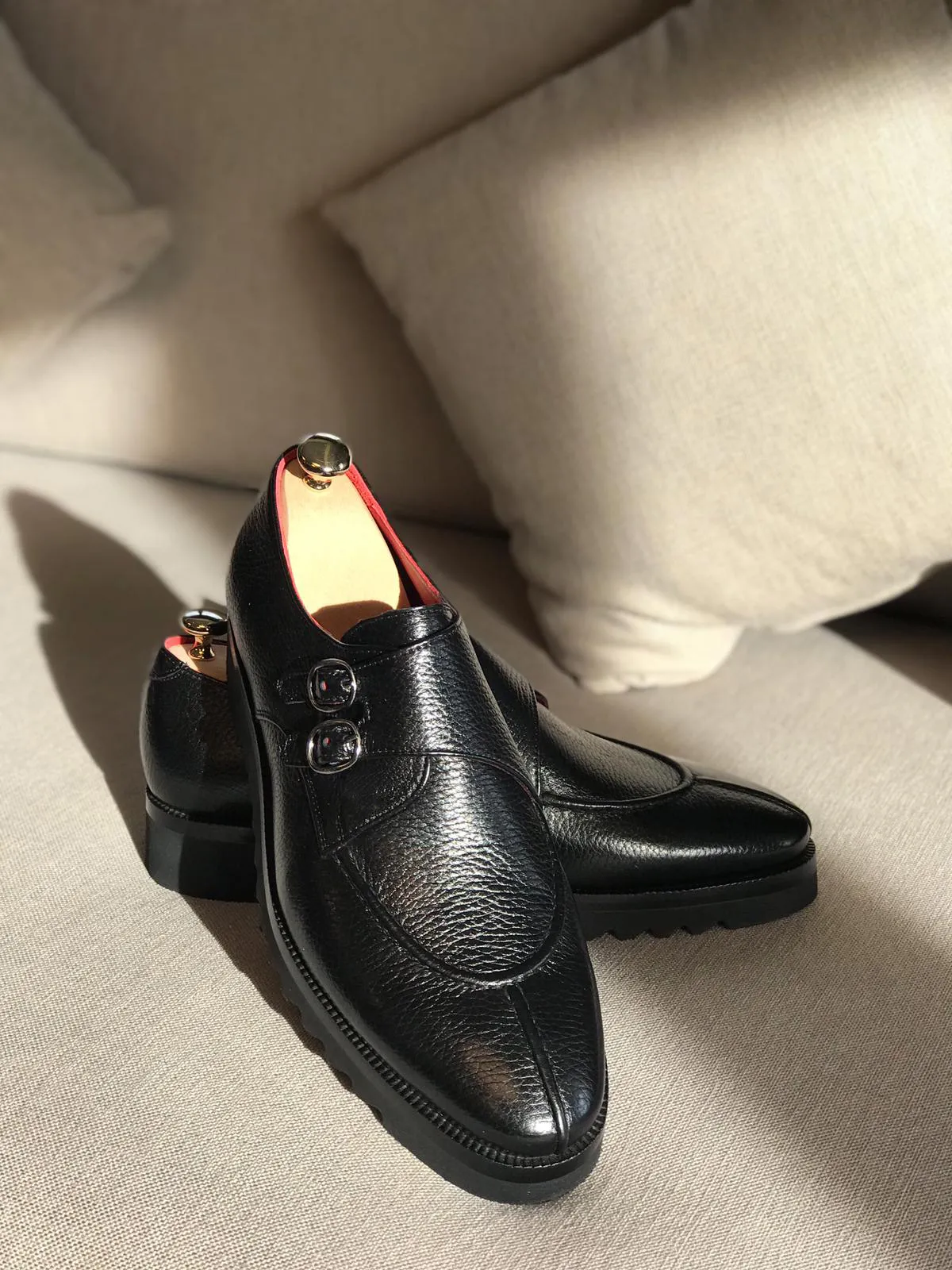 Buy Handmade Black Leather Buckle Loafers by GentWith.com