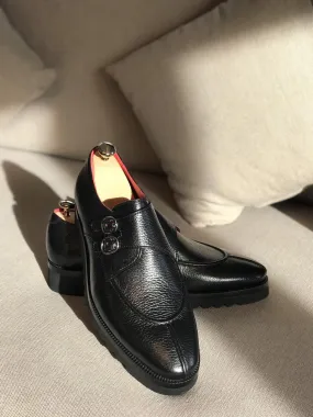 Buy Handmade Black Leather Buckle Loafers by GentWith.com