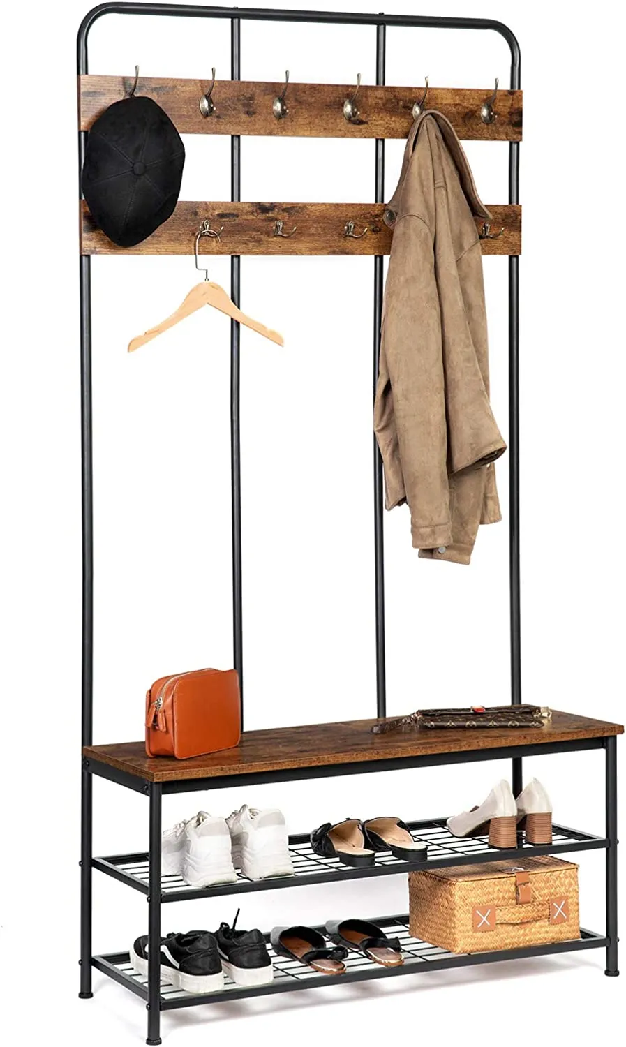 Hall Tree, Entryway bench with Coat Rack, Shoe Rack Organizer