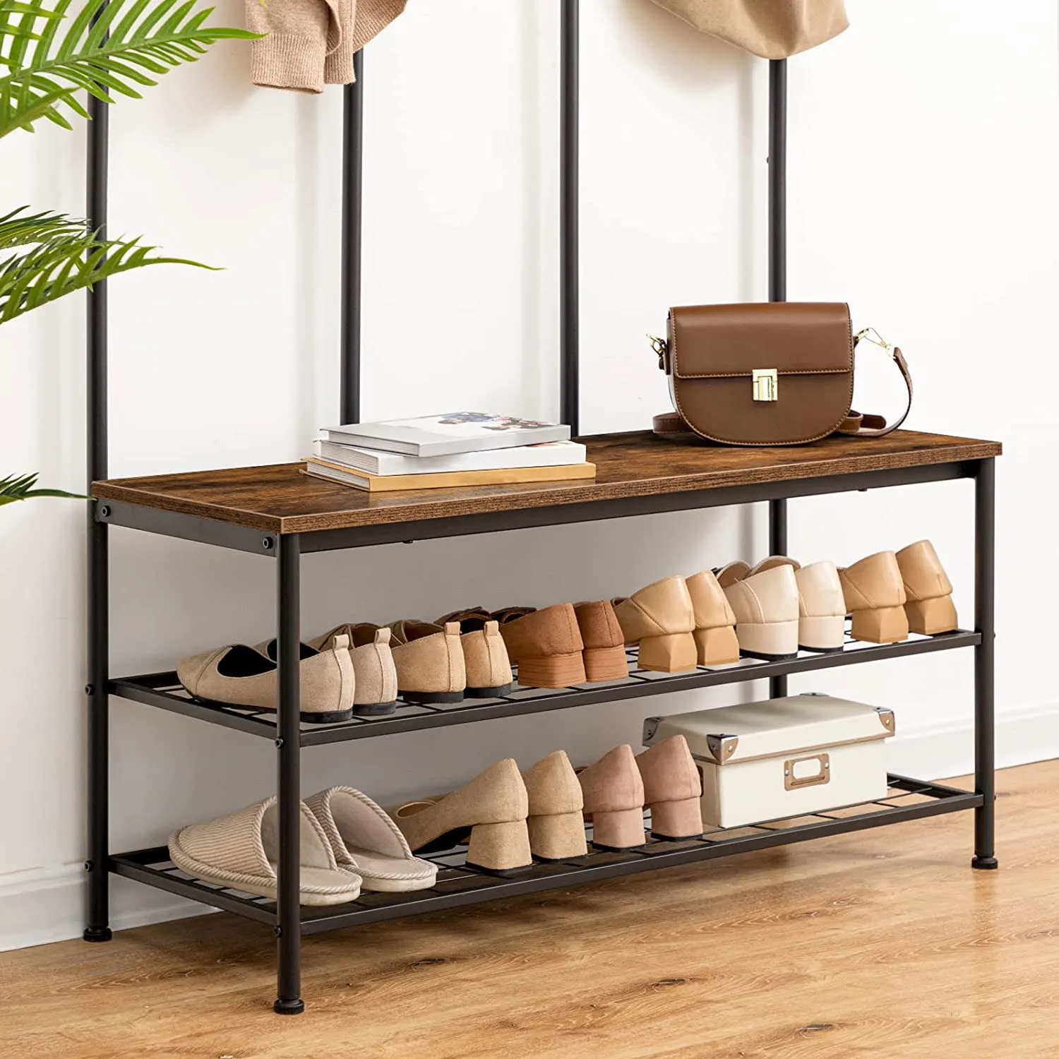 Hall Tree, Entryway bench with Coat Rack, Shoe Rack Organizer