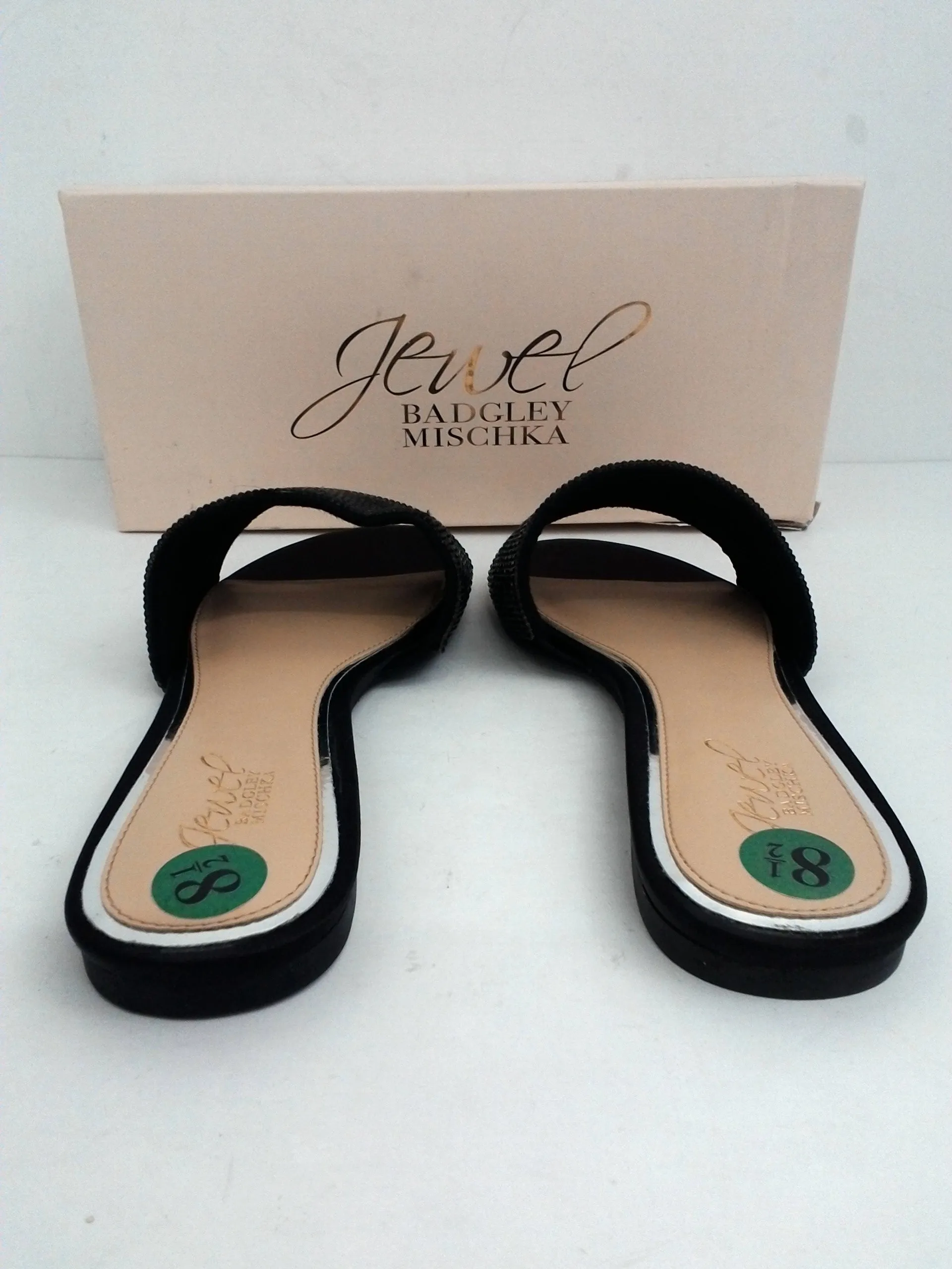 Jewel Badgley Mischka Women's Khaleesi Black Satin Flat Sandal Size 8.5